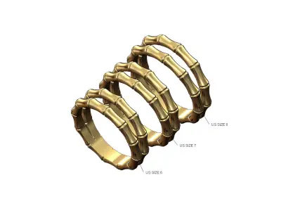 Double row bamboo shaped band US sizes 6 7 8 9 3D print model
