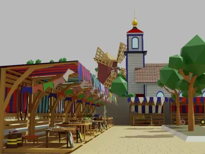 Low poly Village pbr game ready Free low-poly 3D model