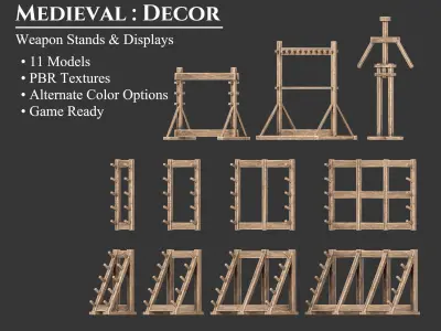 Medieval Decoration Weapon and Armor Stands Low-poly 3D model