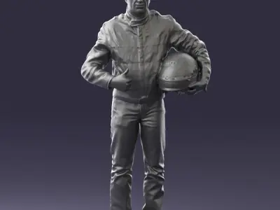 000356 Motorcyclist with Helmet Low-poly 3D model