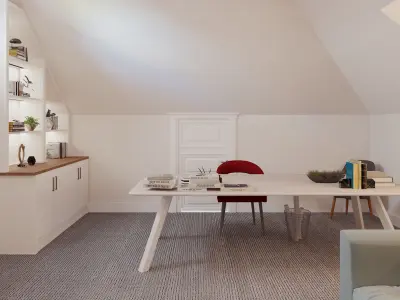 Luxury Attic Lounge  Modern Living Study Area 3D Interior Model 3D model