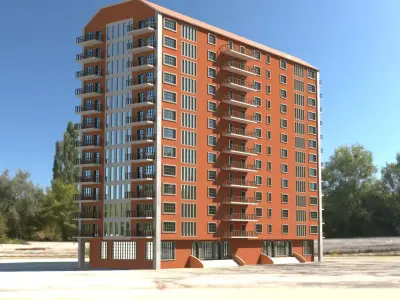 Building 3D model apartment in middle of field Low-poly 3D model