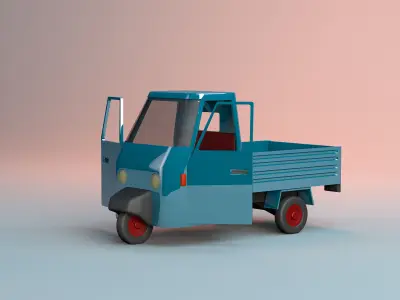 Micro flatbed pickup truck Low-poly 3D model