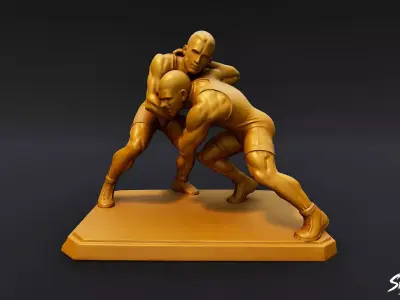 Golden Wrestling Statue Low-poly 3D model