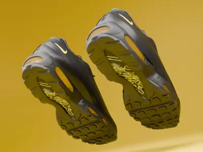 Corteiz x Nike Air Max 95 Black and Yellow colorway 3D model