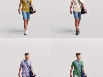 Humano Young boy with a sports bag 0909 3D model