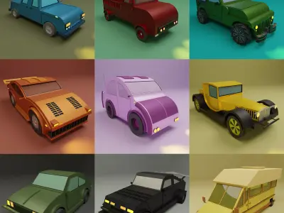 Lowpoly cars collection - car 1-9 3D Model Pack