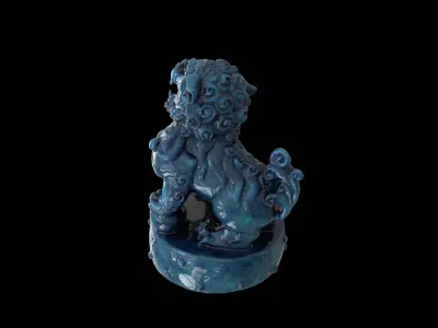 Blue Ceramic Imperial Guardian Lion Statue 3D model