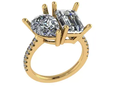 Emerald and pear cut 2 stone diamond ring 3D print model