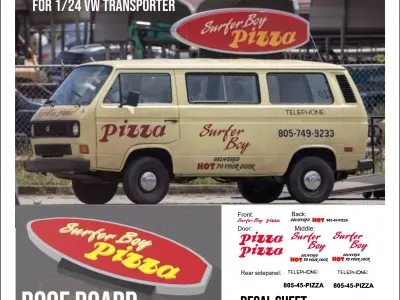 Surfer Boy Pizza board add on for scale autos with decal files  3D print model