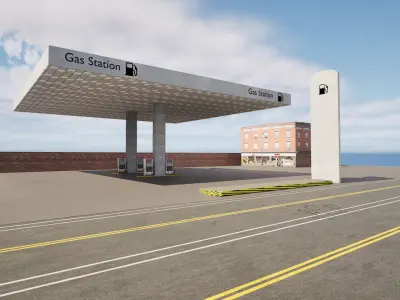 Gas Station Realistic 3d Model with road on FRONT Free low-poly 3D model