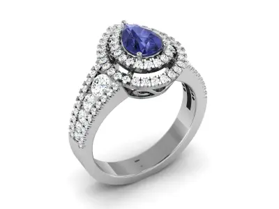 Women Solitaire Pear Stone Ring 3dm stl Render Detail 3D print model