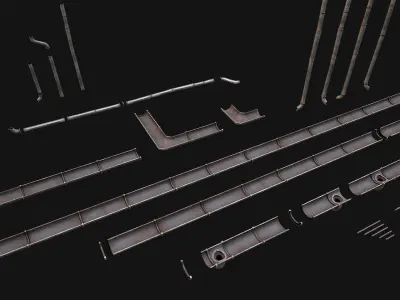 Gutter System Medieval Roof Low-poly 3D model