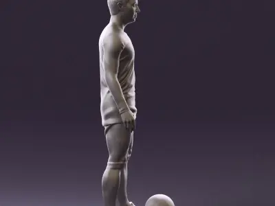 001053 soccerplayer red white uniform and ball 3D Print Ready 3D print model