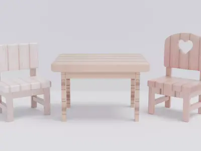 Wooden Furniture Set 3D Model Collection