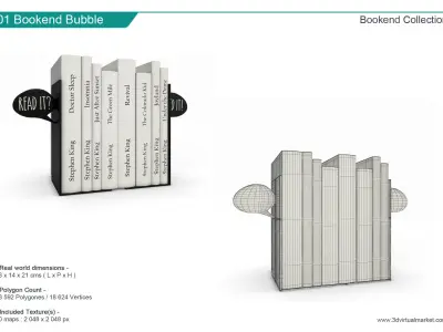 Book Ends and Books Collection 3D model