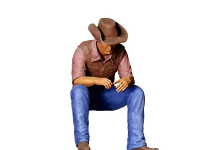 N3 man sitting on the back of pickup truck 3D print model