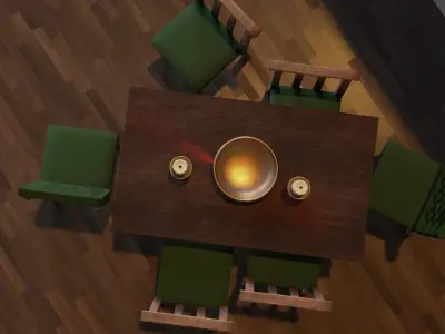 Table Set dining and chairs Low-poly 3D model