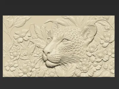 Leopard and Flowers A53 3D print model