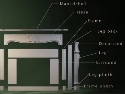 Louis XV style fireplace mantel 3D model