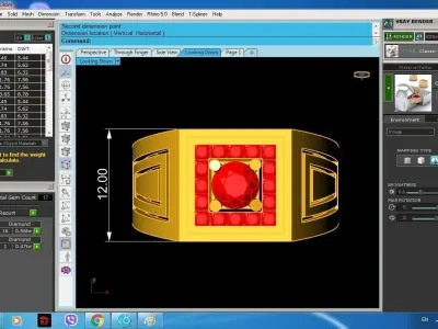 Gold Men Square Emerald Diamond Ring with Halo Setting 384 3D print model