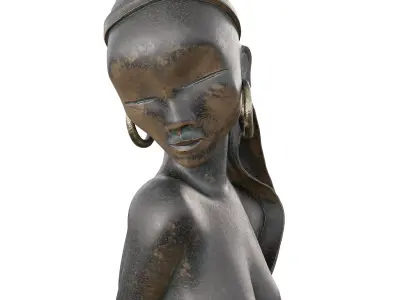 Antique African Woman Statue - Tribal Bust  Low-poly 3D model