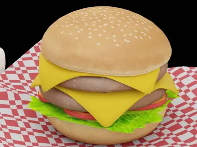 Burger and Fries Low-poly 3D model