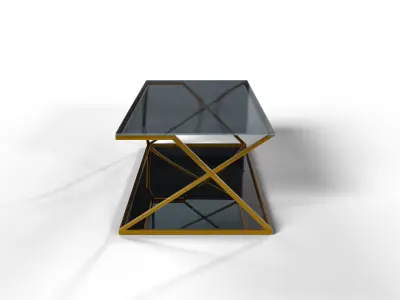 Modern Glass and Gold Coffee Table Low-poly 3D model