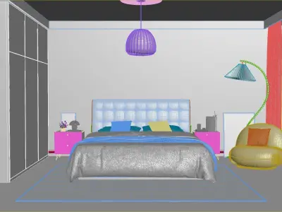 Comfortable bedroom interior scene  3D model