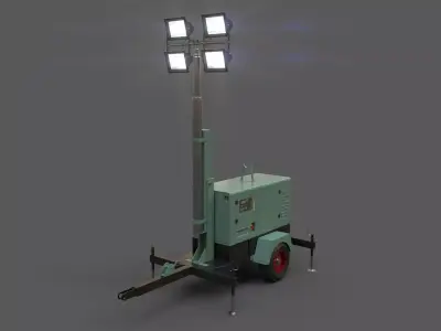 PBR Mobile Light Tower Generator A - Green Light Low-poly 3D model