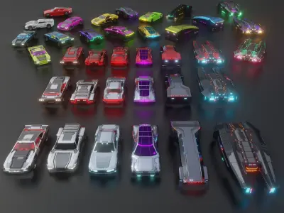 6 Low-Polly Futuristic PBR Vehicle Pack Low-poly 3D model