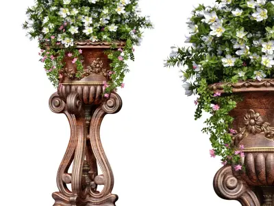 Bouquet of white flowers Petunia Houseplant in classic tall vase 3D model