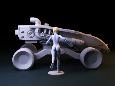 SCI-FI GIRL AND ROVER DIORAMA 3D print model