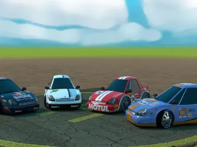 Rigged low poly cartoon racing cars pack Low-poly 3D model