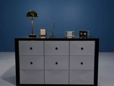 Interior Decoration Set Study Light Digital Clock Calendar PBR 3D model