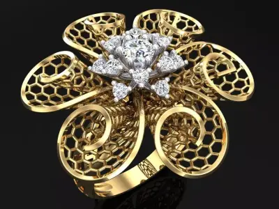  Mesh flower ring - Italian rings - Womens Rings - N6463 3D print model