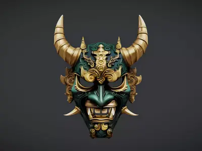 Ornate Demon Oni Mask Low-poly 3D model