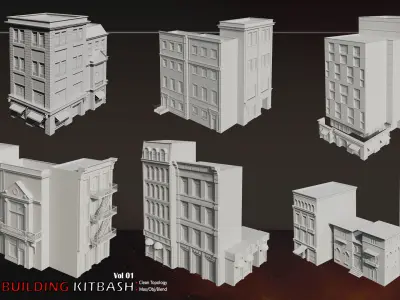 18 City Building Kitbash-High Details Low-poly 3D model