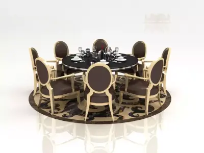 table round dining with chairs 3D model