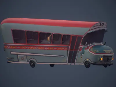 Colectivo 10 Toon Argentine Bus Low-poly 3D model