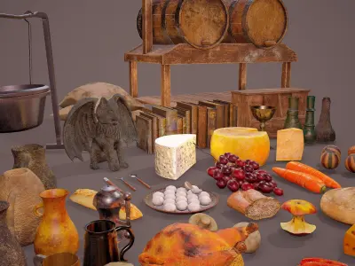 100 Medieval Props Pack 3D Model Collection