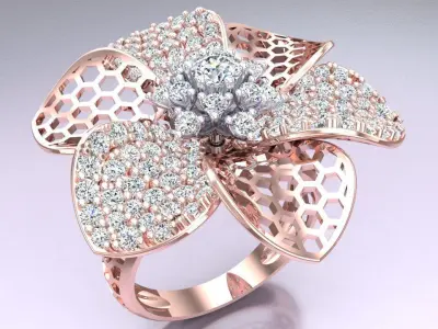  Mesh flower ring - Italian rings - Womens Rings - N6827 3D print model