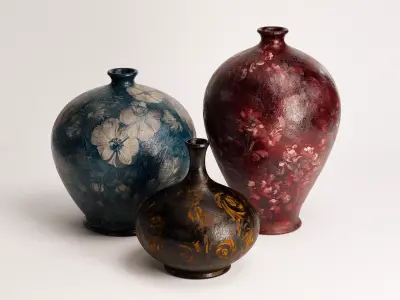 Vintage Pots Set Low-poly 3D model