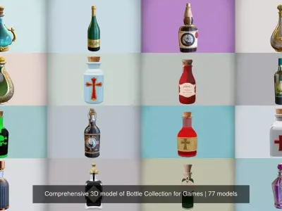 Comprehensive 3D model of Bottle Collection for Games Ready