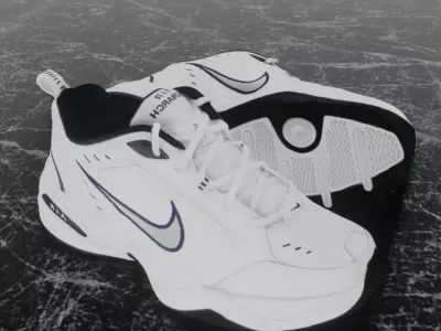 NIKE AIR MONARCH 4 WHITE NAVY 3D SHOES Low-poly 3D model