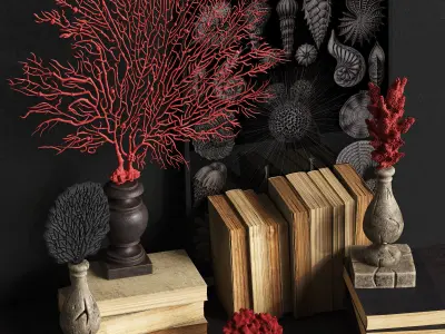 Coral Set 2 vases and plants 3D model