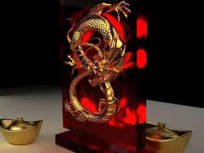 Chinese gold ingot with dragon pat 3D model