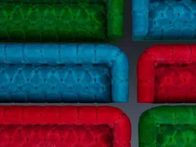 Sofa Loveseat set with variety of  Velvet Textures Low-poly 3D model