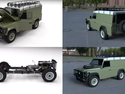 Land Rover Defender 110 Hard Top w chassis and interior HDRI 3D model