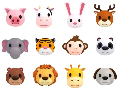 Cartoon Animal Head Pack 3D model
